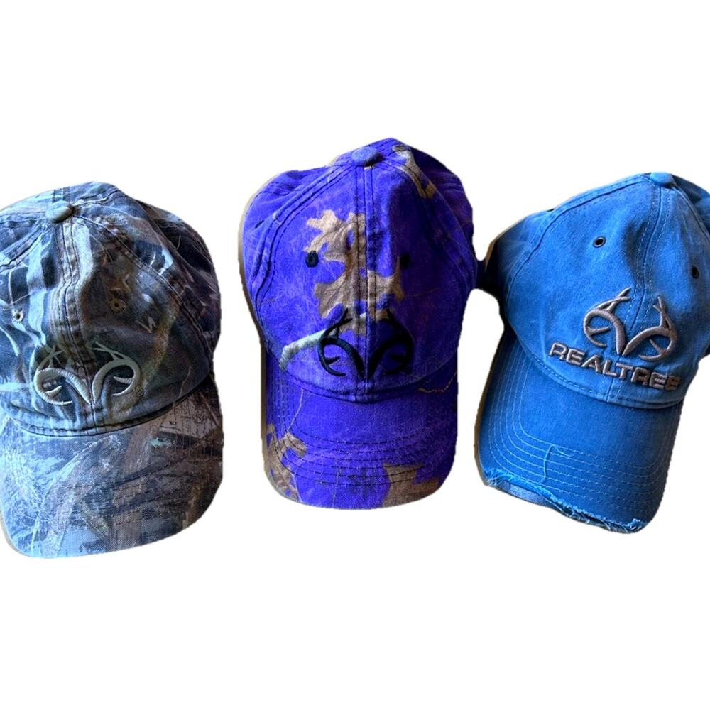 3* Camo Hats Purple Blue Hunting Fishing Caps Distressed Realtree 3 Baseball Hat